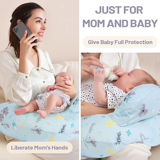 Nursing Pillow for Breastfeeding, Breastfeeding Pillows for More Support for Mom and Baby, with Plus Size Ergonomic Design and Removable Cotton Cover, Blue