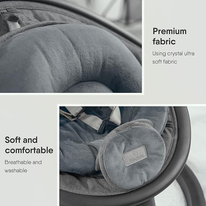 BabyBond Baby Swings for Infants, Bluetooth Infant Swing with Music Speaker, 3 Seat Positions, 5 Point Harness Belt, 5 Speeds and Remote Control - Portable Baby Swing for Indoor and Outdoor (Black)