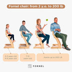 FORNEL Scandinavian Wooden High Chair | The Adjustable Grow-with-Me Chair, A Smart & Affordable Alternative to Stokke Tripp Trapp | Natural Wood Finish
