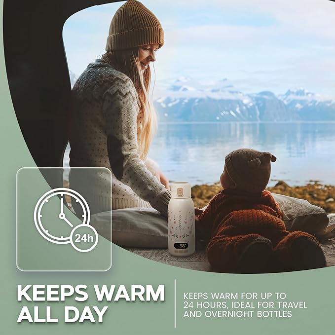 Portable Bottle Warmer for Travel 17oz Capacity - Fast Heating for Milk & Water, Portable Milk Warmer Suitable for Baby Outdoor, Airplane, and Car - Long Battery Life & Fast Charging