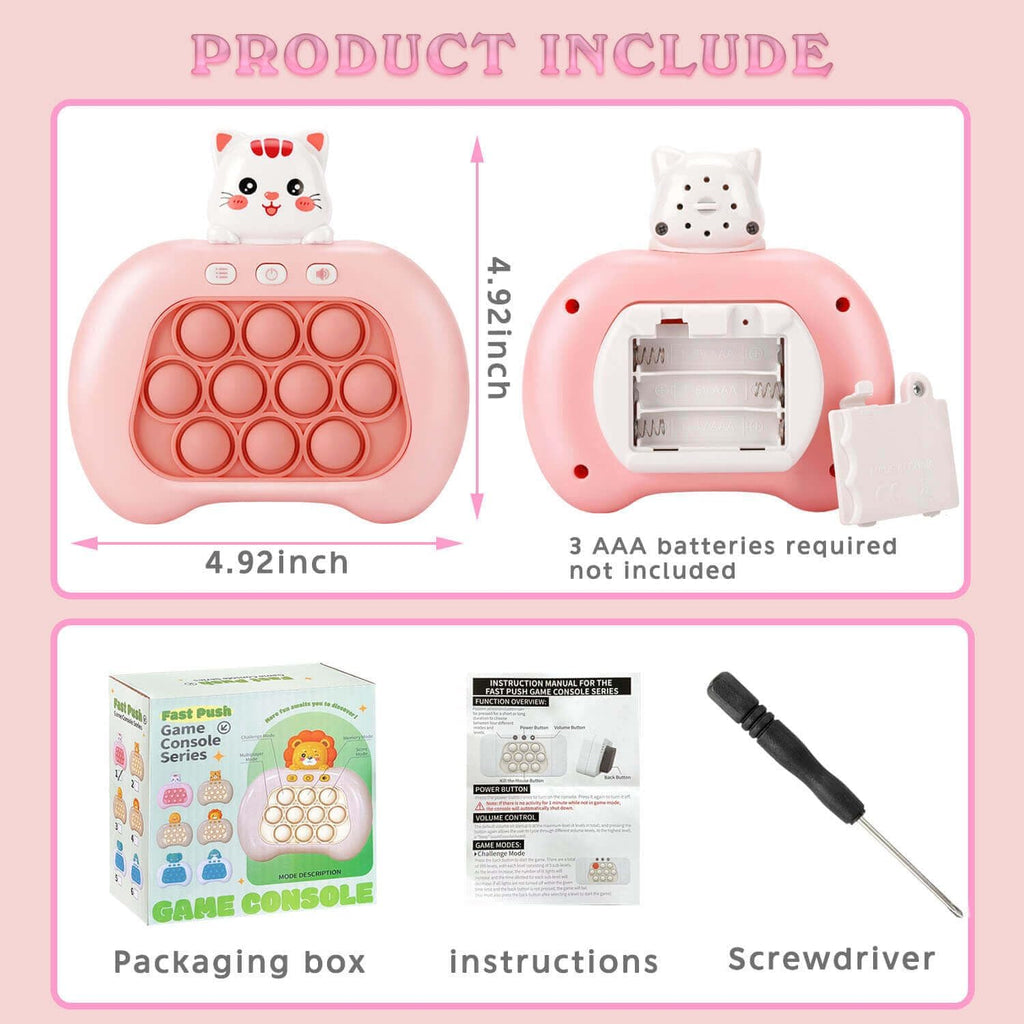 Fast Push Game Pop Fidget It Toys for Kids, Handheld Game Machine, Squeeze Poppet Sensory Electric Cute Light Up Quick Push Bubble Game, Fidgets Toy for Boys & Girls & Teens（ Pink Cat）
