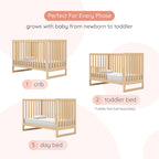 dadada Austin 3-in-1 Convertible Crib to Toddler Bed & Daybed - Made in Italy, GREENGUARD Gold Certified, Baby-Safe Finish, Sustainable Beech Wood, Modern Design, 3 Adjustable Heights (Natural)