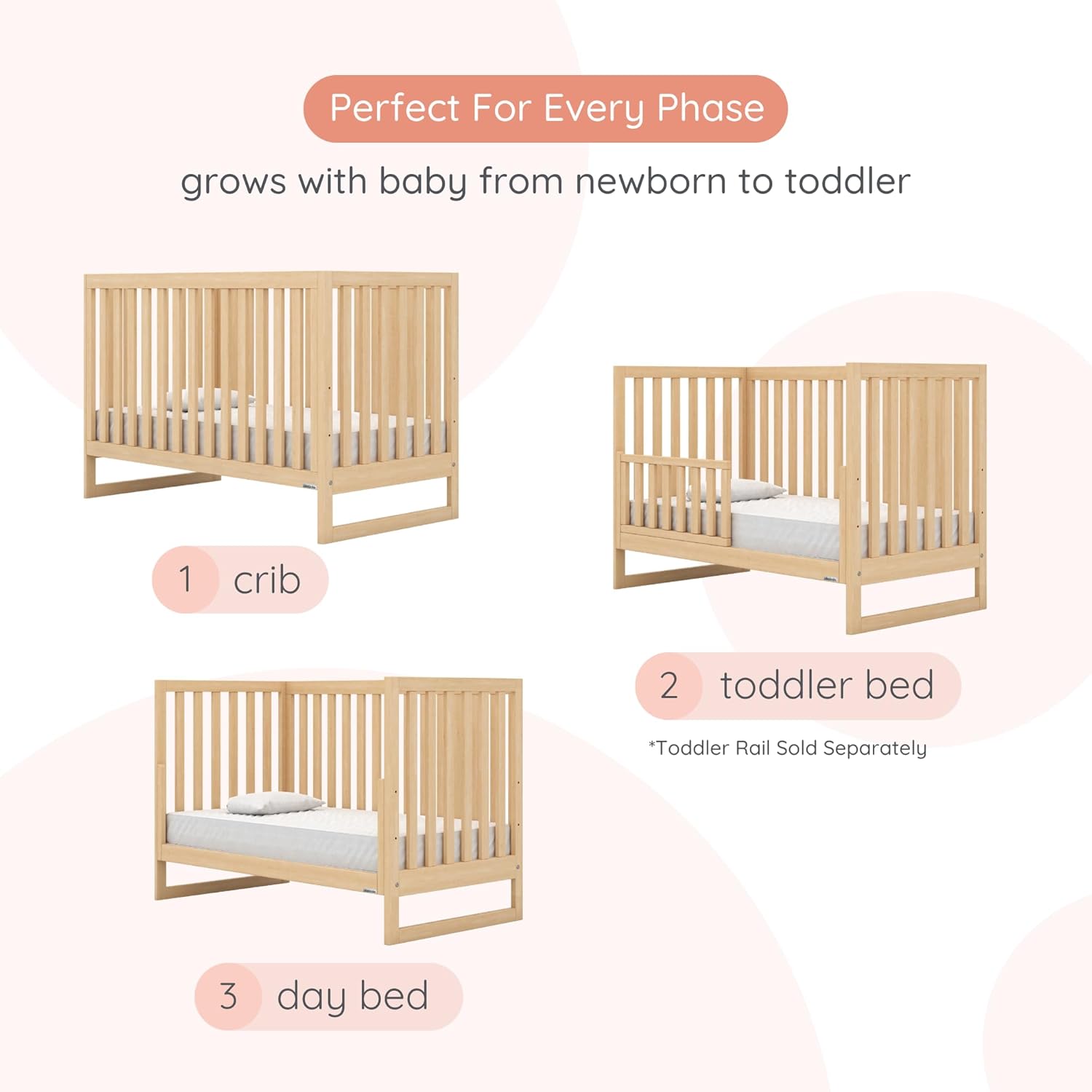 dadada Austin 3-in-1 Convertible Crib to Toddler Bed & Daybed - Made in Italy, GREENGUARD Gold Certified, Baby-Safe Finish, Sustainable Beech Wood, Modern Design, 3 Adjustable Heights (Natural)