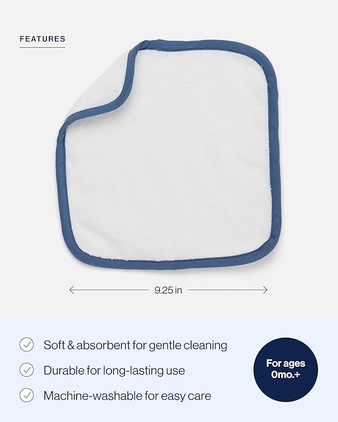 Lalo Baby Washcloths 3-Pack - 100% Organic Cotton, Soft & Absorbent, Gentle on Sensitive Skin, Machine Washable Soft Kids Washcloths - Blueberry