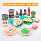 80Pcs Kitchen Playset, Toddler Pretend Cooking with Pots, Pans, Cookware, Food, Picnic Blanket, Fruits, Veges, Shopping Storage Basket, Dessert , Learning Gift for Girls Boys (White)