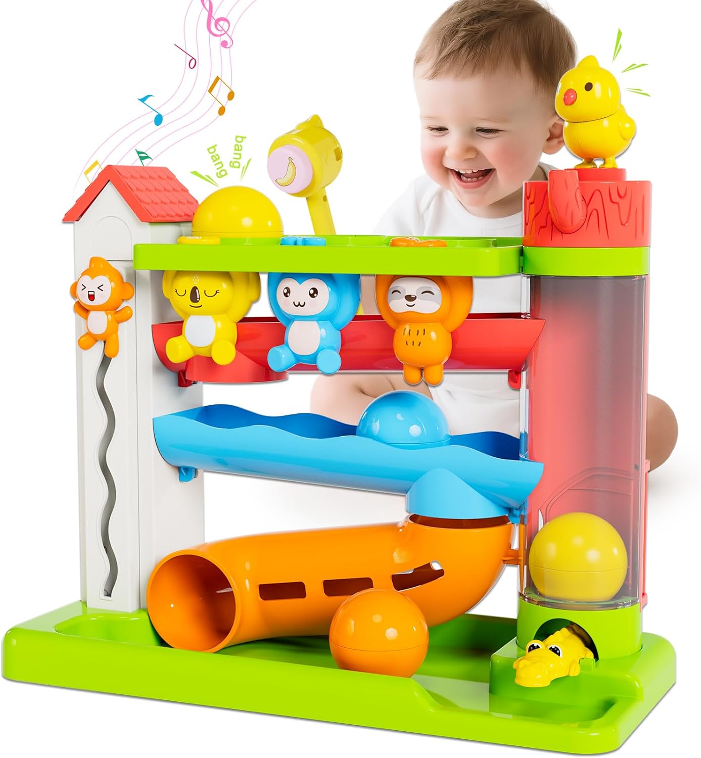 Musical Toy for 1-2 Year Old Boys,Educational Baby Toys 12-18 Months,Ball Drop Toy with English & Spanish,Fine Motor Toys for Toddlers 1-3,Birthday Gift for 1+ Year Old Boy (Green)