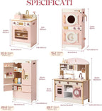 ROBOTIME Wooden Kids Play Kitchen – 4-in-1 Toddler Play Kitchen Set with Fridge, Washer & Dishwasher – Wooden Corner Cooking Playset for Boys & Girls Ages 3+