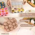 Baby Food Storage 12 x 1.5OZ Silicone Freezer Tray with Lid, Food Grade Silicone Containers for Purees & Vegetables Light Brown