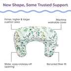 Boppy Nursing Pillow - Ergonomic Bottle & Breastfeeding Pillow with High, Firm, Large Area, Water-Repellent Cushion with Washable Cover; Baby Safety Alliance Verified - Sage Green Leaf