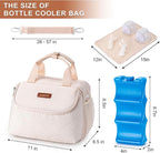 Breastmilk Cooler Bag with Ice Pack Fits 6 Baby Bottles up to 9 Ounce, Wearable Breast Pumps Cooler Bag for Nursing Mom Daycare, Work, Travel- White