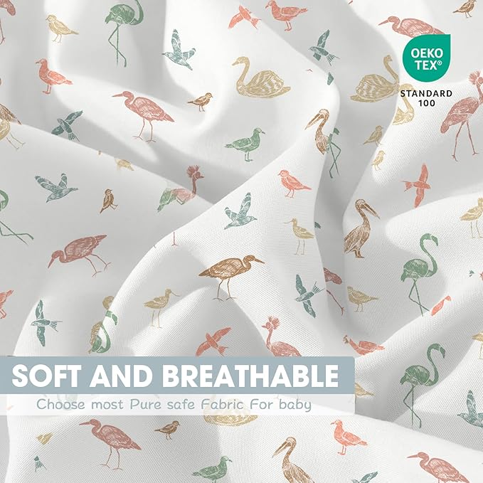 Bimocosy Crib Sheets for Boys Girls, Fitted Crib Sheet 4 Pack for Standard Crib and Toddler Mattresses, Super Soft Breathable Microfiber Baby Sheet 28x52x8in, Wetland Birds/Squirrel/Mauve/Fog Blue