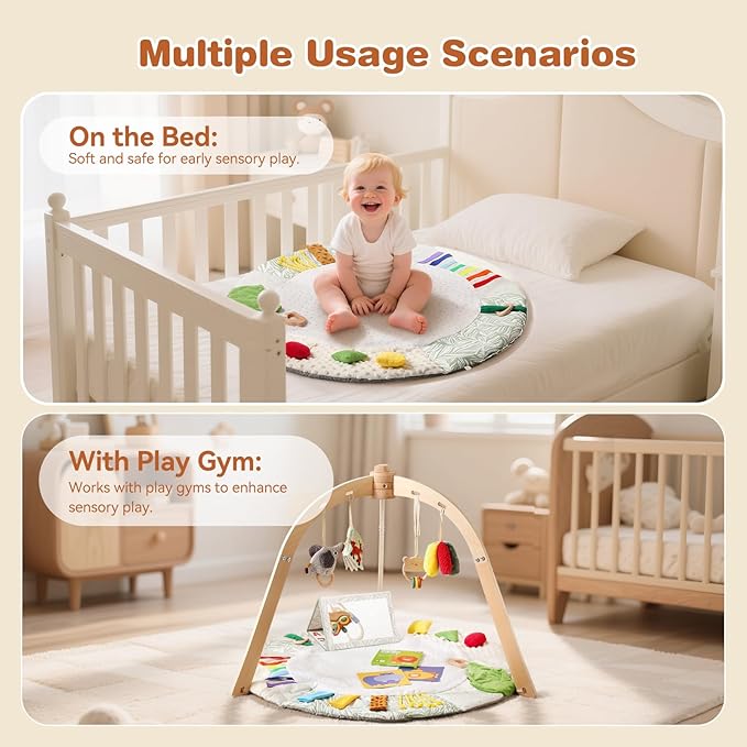 Montessori Baby Play Mat for Early Learning, Tummy Time Playmat, Activity Mat with 5 Development Zones, for Motor Skills & Sensory Development, Baby Essentials Gift