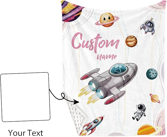 Personalized Baby Crib Bedding Set - Colorful Rockets Theme Nursery Bedding Sets 3 Piece with Custom Name Blanket, Fitted Crib Sheet & Changing Pad Cover – Ideal Newborn Gift for Girls