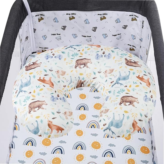 Nursing Pillow Cover Set 3 Pack Nursing Pillow Slipcovers for Moms Breastfeeding Moms, Ultra-Soft Stretchy Fit Standard Nursing Pillows Sun/Forest Deer/Dinosaur