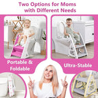 Easy Storage Potty Training Seat with Ladder, Adjustable Step and Toilet Seat Height, Easy-Grip Handles for Climbing, Foldable Portable Toddler Toilet Trainer, Perfect for Small Bathrooms