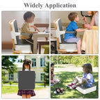 Toddler Booster Seat for Dining Table, Non-Slip Kitchen Chair Booster Cushion with Backrest and Adjustable Straps, Portable PU Waterproof Travel Baby Booster Increasing Cushion