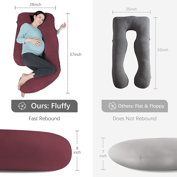 MOON PARK Pregnancy Pillows for Sleeping - U Shaped Full Body Maternity Pillow with Removable Cover - Support for Back, Legs, Belly, HIPS - 57 Inch Pregnancy Pillow for Women - Burgundy