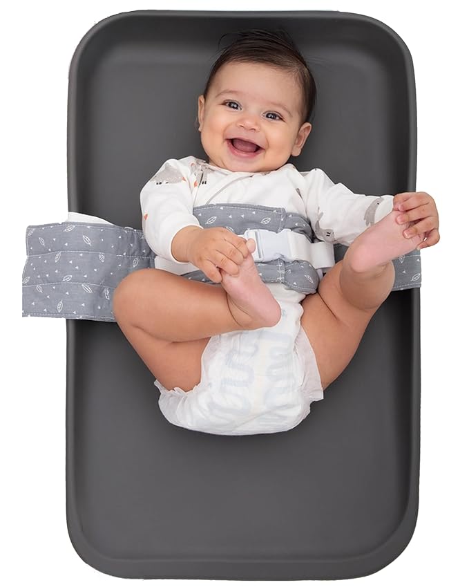 Changing Pad Strap – Soft, Adjustable & Secure Anti-Escape for Infants 0-24 Months. Universal Fit for Changing Pads & Changing Tables, Easy-Clean Fabric. Comfortable & Portable (Grey)