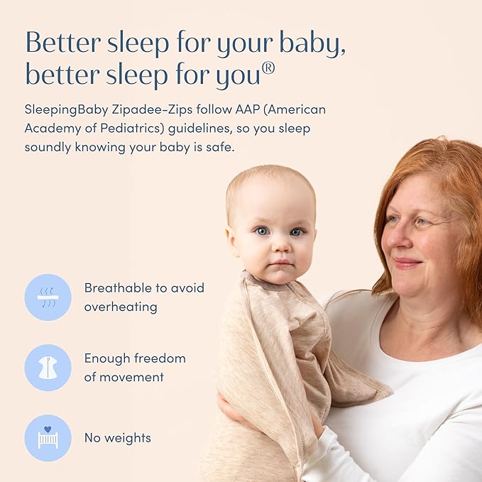SleepingBaby Zipadee-Zip Transition Swaddle - Cozy Baby Swaddling Blanket with Zipper Convenience - Roomy Wearable Blanket for Easy Diaper Changes - 12-24 Month - Balanced Beige Heather