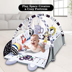 Baby Gym Play Mat, 8-in-1 Tummy Time Mat & Activity Gym, Washable Ball Pit, Infant Play Mat with Detachable Toys for Sensory Exploration and Motor Skill Development