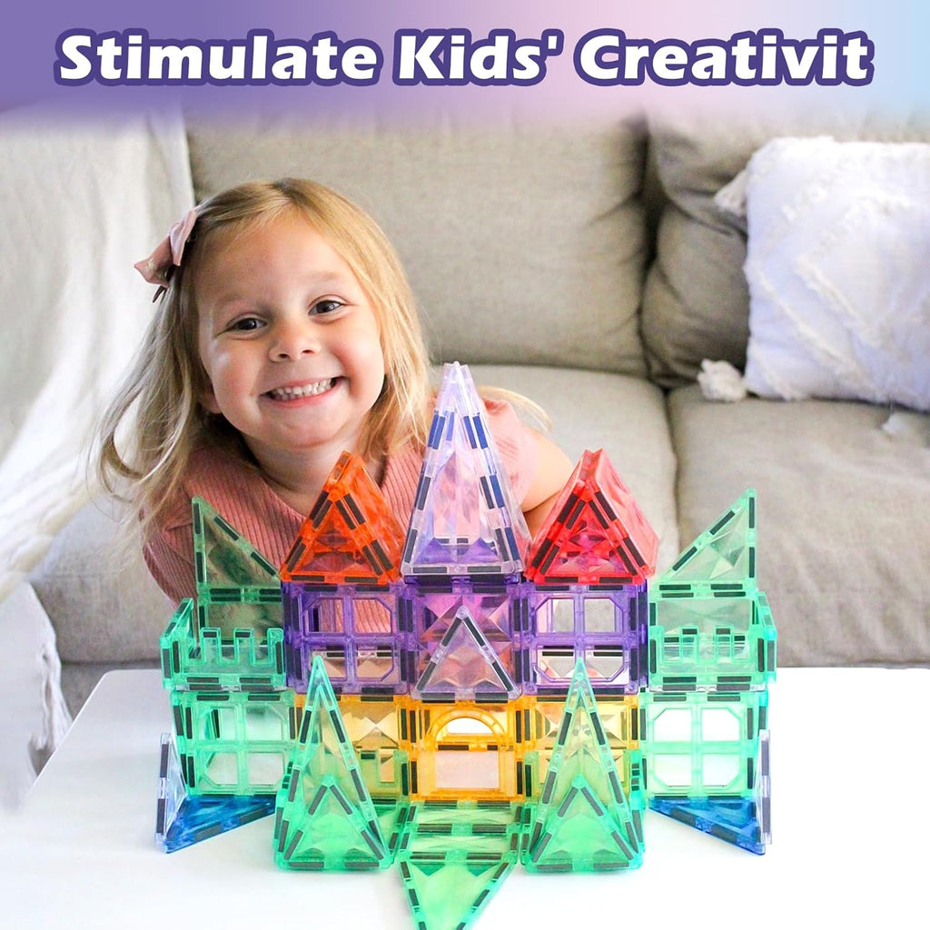 Magnetic Tiles Kids Toys STEM Sensory Toy Magnetic Building Blocks Toys for Toddlers Boys & Girls Ages 3 4 5 6 7 8+ Birthday Girls Gifts