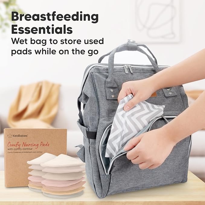 Organic Nursing Pads - 14 Washable Viscose Derived from Bamboo Breastfeeding Pads, Wash Bag, Reusable Breast Pads for Breastfeeding, Nipple Pads for Breastfeeding Essentials (Neutrals, XL 5.5")