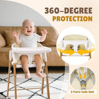 Convertible High Chairs for Babies & Toddlers. 5-in-1 Adjustable High Chair with Removable Tray, Easy to Clean, Portable (White Khaki)