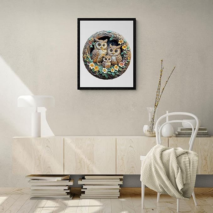 Wooden Puzzles for Adults - 3D Vision Effects Owl Family Wooden Jigsaw Puzzle - Unique Animal Shaped Wood Puzzles Adult - Creative Birthday Gift Family Game (100pcs)