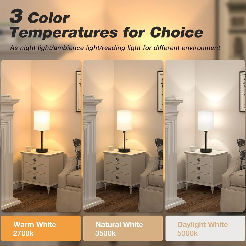 Beige Small Lamps 3 Levels Brightness - 2700K 3500K 5000K Bedside Lamps with USB C and A Ports, Pull Chain Table Lamps with AC Outlet, Nightstand Lamps with Black Metal Base for Bedroom Kids Reading