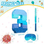 Sratte Number 1 2 3 4 5 6 7 8 9 Piñata with Stick Blindfold Confetti, Gradient Blue Piñata for Kids Boys Girls Birthday Party Anniversary Decorations Supplies(Number 3)