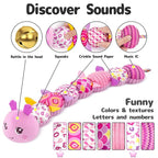 Infant Baby Musical Stuffed Animal Activity Soft Toys with Multi-Sensory Crinkle, Rattle and Textures for 0-3-6-12 Months Developmental Toys, Caterpillar, Purple