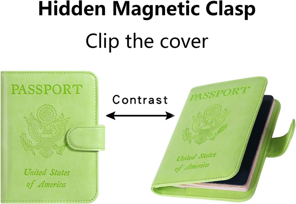Passport Holder Cover Wallet RFID Blocking Leather Card Case Travel Accessories for Women Men (Apple green)