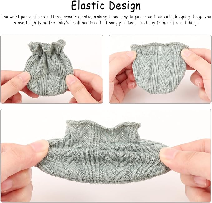 BQUBO Newborn Infant Toddler Mittens No Scratch Cotton Elastic Wrist Gloves Hypoallergenic for 0-6 Months Baby Boys Girls