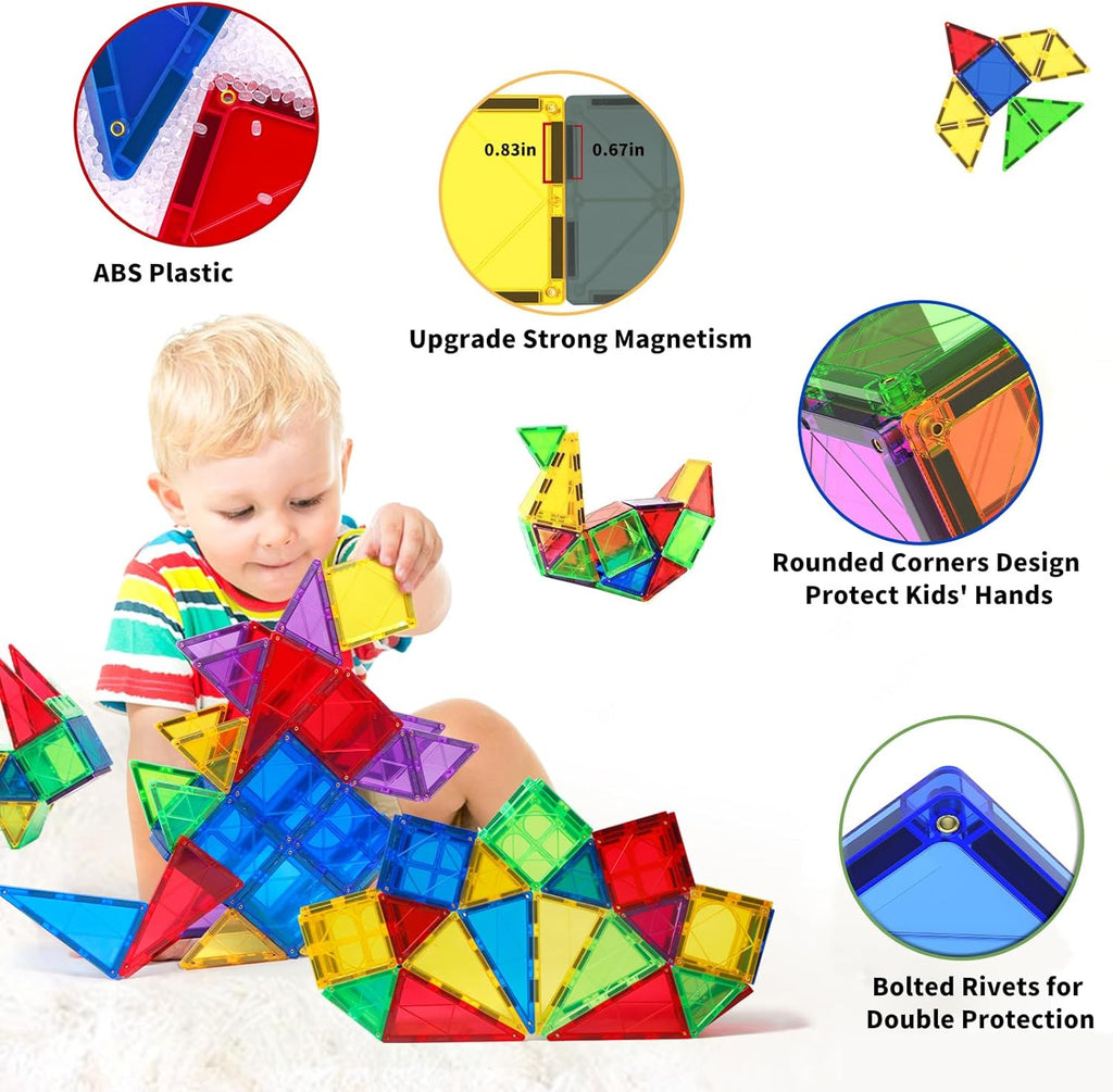 MAGBLOCK Magnetic Tiles for Kids, 66PCS Magnet Tiles Building Blocks Construction Toys Incorporating Magnets for Toddlers, Magnetic Blocks Learning Toys Gift for 3+ Year Old Boys and Girls