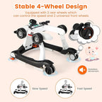 HONEY JOY 4-in-1 Baby Walker, Activity Push Walker w/3 Adjustable Heights, Smooth Wheels w/Adjustable Speed, Padded Seat, Music & Light, Foldable Car Walker for Baby Boys Girls Age 6 Months+ (White)