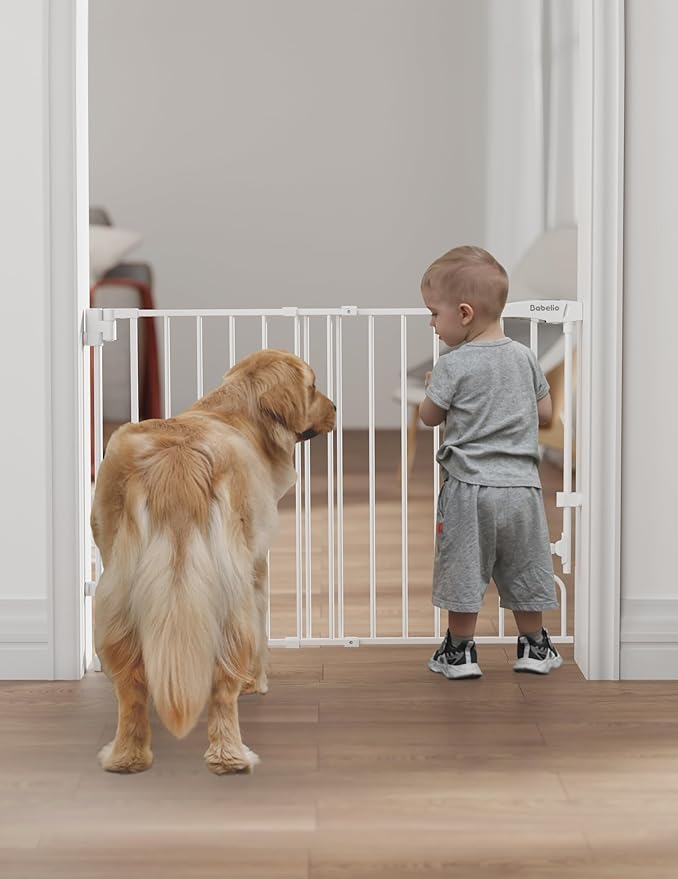 Babelio No Bottom Bar & Easy to Remove Baby Gate, 35.5-55" Extra Wide Hardware Mounted (Drill Needed)| Wide Walk-Thru| Auto-Close Safety Dog/Pet Gate for Stairs & Doorways (White, 35.5-55" W, 30" H)