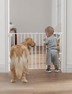 Babelio No Bottom Bar & Easy to Remove Baby Gate, 35.5-55" Extra Wide Hardware Mounted (Drill Needed)| Wide Walk-Thru| Auto-Close Safety Dog/Pet Gate for Stairs & Doorways (White, 35.5-55" W, 30" H)