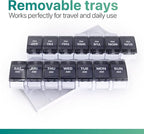 Sukuos AM PM Weekly 7 Day Pill Organizer, 2 Times A Day Pill Box with Arthritis Friendly Push Button, Medicine Cases for Vitamin/Fish Oil/Supplements, Easy to Clean (Black)