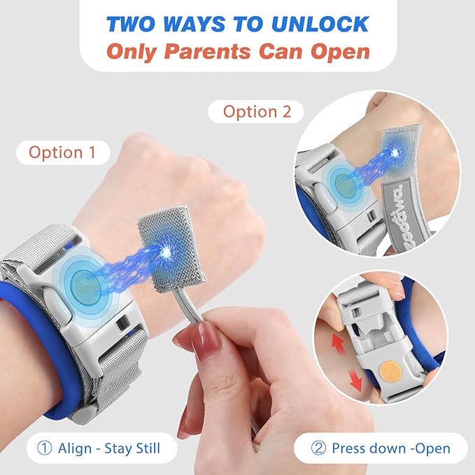 Zooawa Toddler Leash 2Pack, Toddler Kids Harness Anti Lost Wrist Link with Magnetic Lock, Reflective Safety Walking Harness Wristband Leashes for 2,3,4 Years Old Boys Girls, Blue＋Orange