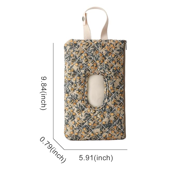 Quilted Baby Wipe Holder Floral Quilted Diaper Pouch Portable Mommy Bag for Travel Stroller Daily Casual (Green)