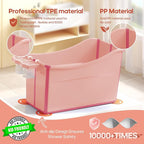 Collapsible Baby Bathtub Foldable Bathtub for Toddler Portable Large Foldable Bath Tub Bathtub for Kids Petite with Thermometer and Storage Basket (Pink)