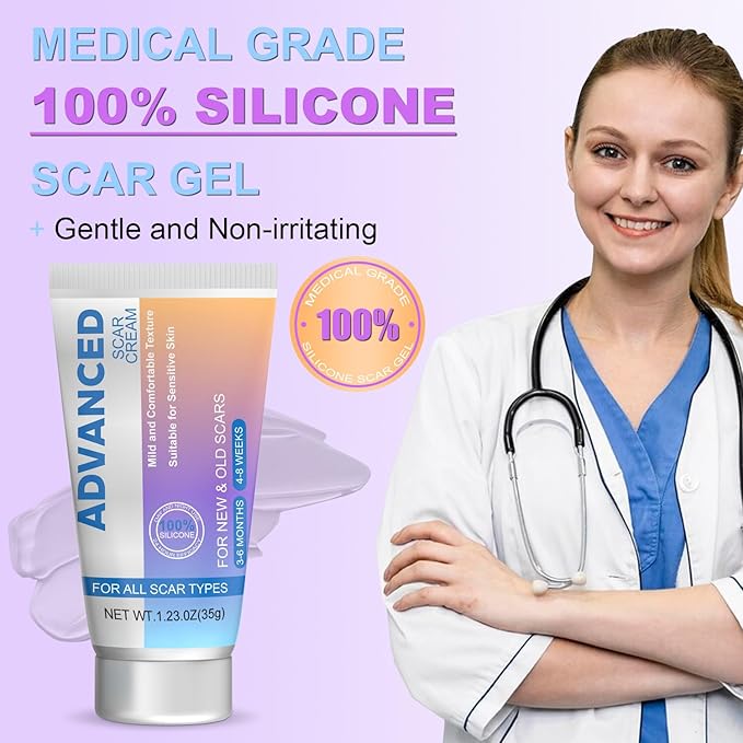 Silicone Scar Cream Scar Gel - Advanced Scar Treatment Keloid Bump Removal for Surgical Scars, C-Section, Injury, Stretch Marks, Acne, Burns, Keloids, Old & New Scars, 1.23Oz (35g)