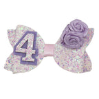 Birthday Hair Bow for Baby Girls 1 2 3 4 5 6 Years Sprinkle Decorations Party Hair Accessories for Four 4th Birthday Purple Rose