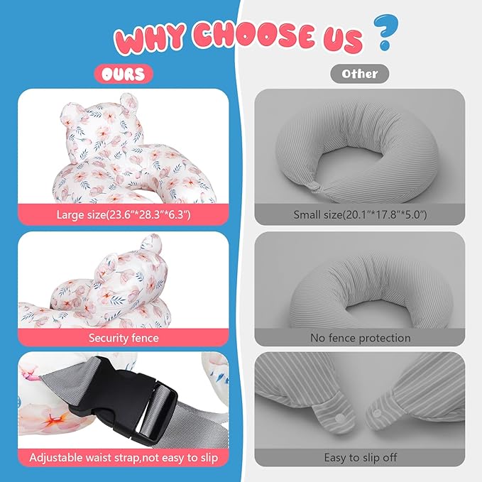 Nursing Pillow for Breastfeeding, Breastfeeding Essentials for Newborn, More Support for Mom and Baby, with Adjustable Waist Strap and Removable Cotton Cover (Black)