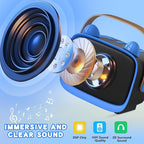 Mgaolo Upgraded Mini Karaoke Machine Toy for Kids, Portable Bluetooth Speaker with 2 Wireless Mics, Emoji & Colorful LED Lights, Home Travel & Party Play Gifts for Boys Girls (Blue)