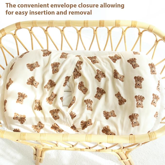 LifeTree Muslin Baby Lounger Cover, Newborn Slipcover Lounger Cover for Boys Girls Infant, Soft 70% Viscose from Bamboo and 30% Cotton, Cover Only, Bear Pattern, 30.7in x 20in