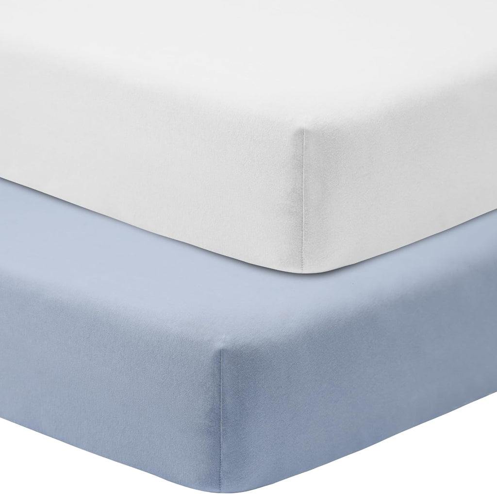 Crib Sheets for Boys Girls,100% Cotton Fitted Crib Sheet 2 Pack for Standard Crib and Toddler Mattress, Super Soft Breathable Baby Sheet 28x52x8in (White & Gray)