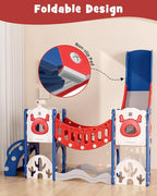 YUFU Toddler Slide Set, 11 in 1 Kids Slide for Toddlers 1-3, Toddler Playset with Climbing Bridge, Golf Set, Basketball Hoop, Indoor Outdoor Playground (Blue Red)