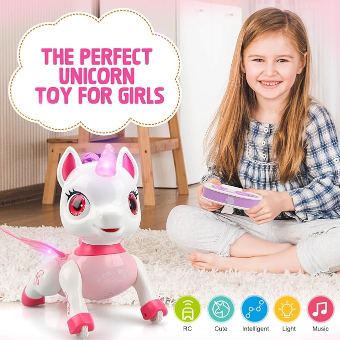 Unicorn Toys for Girls Age 4-6: Robot Pets for Kid Remote Control Robot Toy for Ages 5-7 Robot Toys for Kids 8-12 Birthday Gifts for 3 4 5 6 7 8 Year Old Girl, Pink