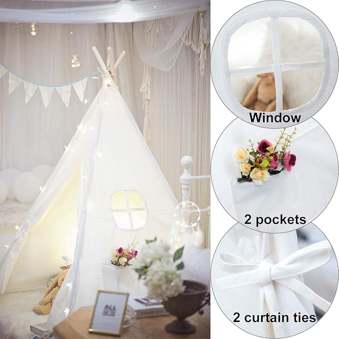 Teepee Tent for Kids-Portable Children Play Tent Indoor Outdoor (White)